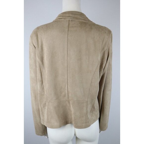 WOMEN'S BEIGE FAUX SUEDE OPEN FRONT JACKET - CHRISTOPHER & BANKS - SIZE L - Picture 9 of 12